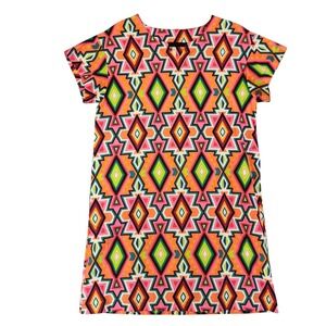 Uncle Frank Womens Geometric Ikat Shift Dress Size Small‎ Orange Pink Cotton